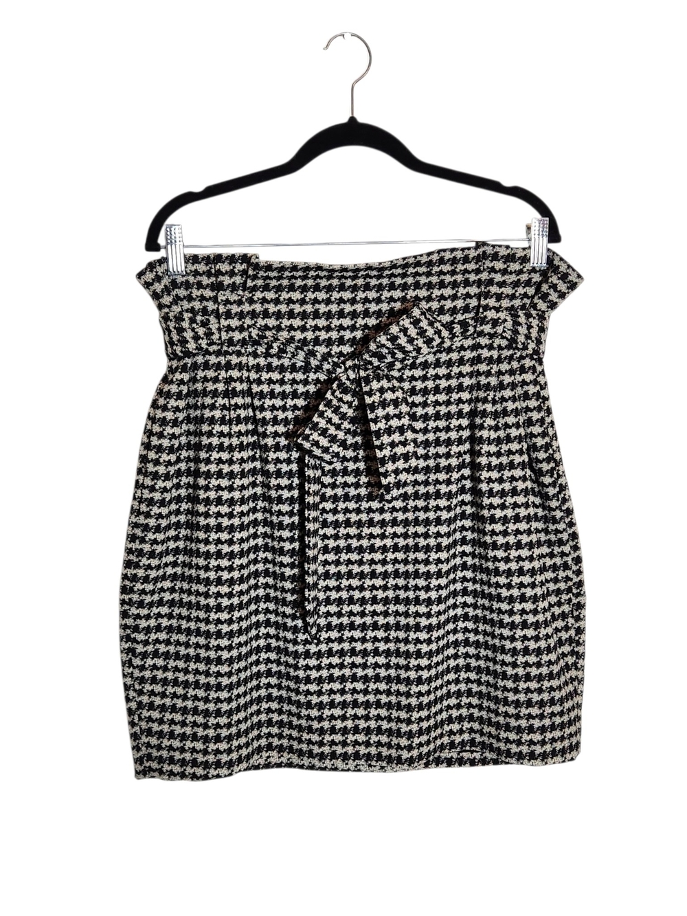 Express Black and White Houndstooth Paper Bag Waist Mini Skirt Size 16